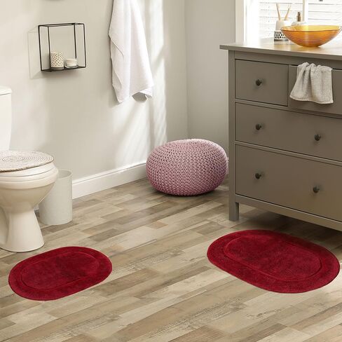 SUPERIOR Non-Slip 2 Piece Bath Rug Set, Ultra Plush, Soft and Absorbent 100% Combed Cotton Pile - Traditional Oval Bath Mat Set, Rust in Saudi Arabia