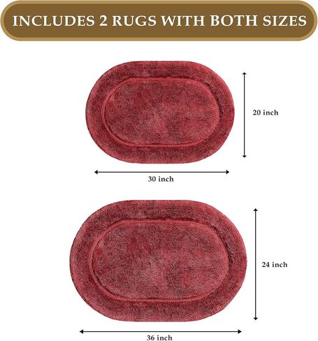 SUPERIOR Non-Slip 2 Piece Bath Rug Set, Ultra Plush, Soft and Absorbent 100% Combed Cotton Pile - Traditional Oval Bath Mat Set, Rust in Saudi Arabia