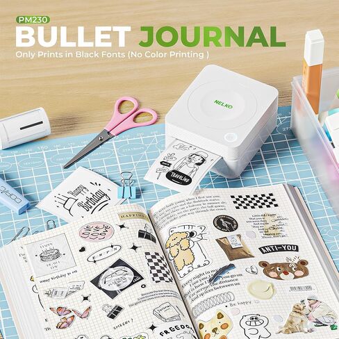 Nelko Sticker Printer, PM230 Mini Printer Bluetooth Portable Sticker Maker with 3 Rolls Paper, for DIY Creation, Study Notes, Pictures, Receipts, List, Multiple Templates for Phone & Tablet, White in Kuwait