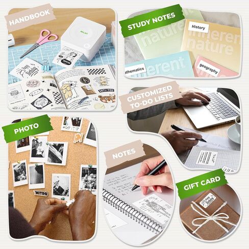 Nelko Sticker Printer, PM230 Mini Printer Bluetooth Portable Sticker Maker with 3 Rolls Paper, for DIY Creation, Study Notes, Pictures, Receipts, List, Multiple Templates for Phone & Tablet, White in Kuwait