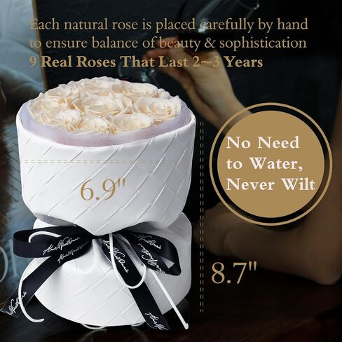 9-Piece Preserved Flowers Roses Bouquet - Forever Flowers Eternal Roses Bouquet - Everlasting Roses Preserved Flowers Gift for Delivery Prime Birthday & Valentines Day (Champagne) in Saudi Arabia
