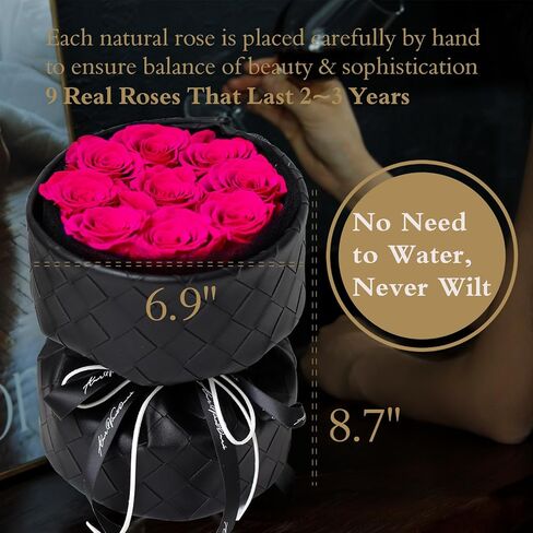 9-Piece Preserved Flowers Roses Bouquet - Forever Flowers Eternal Roses Bouquet - Everlasting Roses Preserved Flowers Gift for Delivery Prime Birthday & Valentines Day (Champagne) in Saudi Arabia