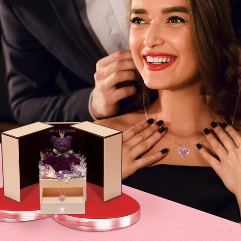 Preserved Real Red Rose Gift, Forever Flowers with Rose Necklace for Mom Grandma Wife Girlfriend, Eternal Rose Box Birthday Gifts for Women in Saudi Arabia