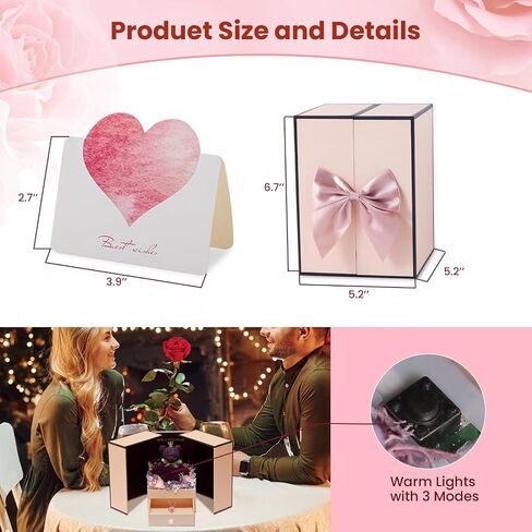 Preserved Real Red Rose Gift, Forever Flowers with Rose Necklace for Mom Grandma Wife Girlfriend, Eternal Rose Box Birthday Gifts for Women in Saudi Arabia