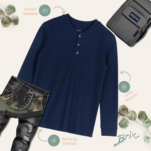 Brix Boys' Long Sleeve Thermal - Henley Shirt Waffle Fashion Clothes. in Saudi Arabia