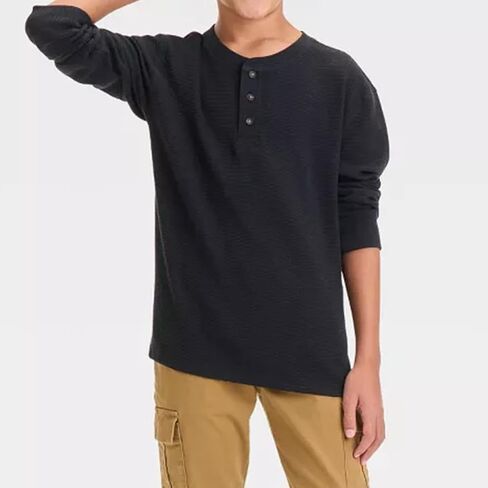 Brix Boys' Long Sleeve Thermal - Henley Shirt Waffle Fashion Clothes. in Saudi Arabia