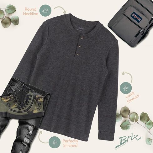 Brix Boys' Long Sleeve Thermal - Henley Shirt Waffle Fashion Clothes. in Saudi Arabia