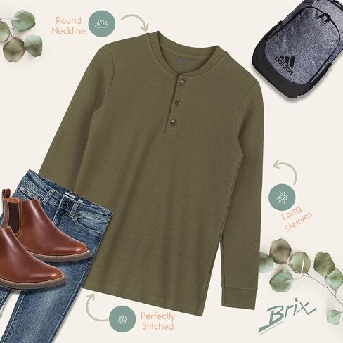Brix Boys' Long Sleeve Thermal - Henley Shirt Waffle Fashion Clothes. in Saudi Arabia