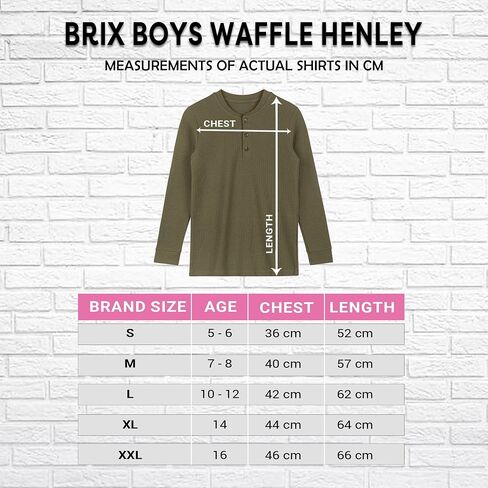 Brix Boys' Long Sleeve Thermal - Henley Shirt Waffle Fashion Clothes. in Saudi Arabia
