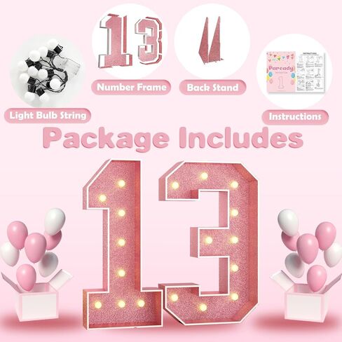 Paready 4FT Marquee 16 Numbers Rose Gold, Light Up Numbers 16 Pink 16th Birthday Decorations, Large Number 16 Light Up Foam Board for Girls 16th Birthday Party DIY Decorations Anniversary in Kuwait