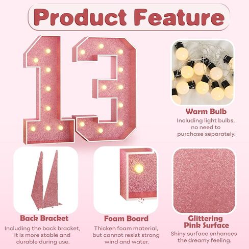 Paready 4FT Marquee 16 Numbers Rose Gold, Light Up Numbers 16 Pink 16th Birthday Decorations, Large Number 16 Light Up Foam Board for Girls 16th Birthday Party DIY Decorations Anniversary in Kuwait