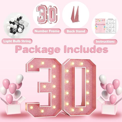 Paready 4FT Marquee 16 رقمًا من الذهب الوردي، أرقام مضيئة 16 ديكورًا ورديًا لعيد الميلاد السادس عشر، رقم كبير 16 لوح إسفنجي مضيء للفتيات في حفلة عيد الميلاد السادس عشر DIY ديكورات الذكرى السنوية in Kuwait
