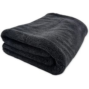 Extra Large Car Drying Towel - 1400 GSM Edgeless Twisted Loop Design - 70/30 Blend Microfiber Drying Towel for Cars, Trucks, SUVs - Superior Absorption, Streak-Free - 24" x 36", Black
