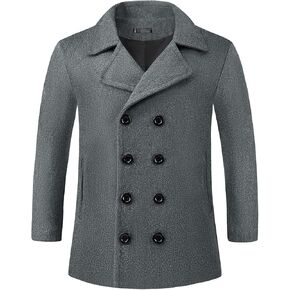 Lars Amadeus Double Breasted Coat for Men's Notched Collar Formal Classic Peacoat