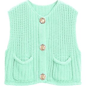 Womens Sleeveless Knit Cardigan Casual Cropped Button Down Sweater Vest Open Front Tops with Pockets in Kuwait