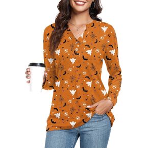 CATHY Womens Long Sleeve Tunic Tops Dressy V Neck Button Down Shirts Fashion Casual Henley Blouses