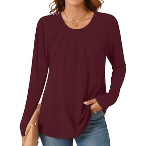 Anyhold Womens Fall Long Sleeve Tunic Tops Casual Dressy Shirts Fashion Pleated Business Blouses