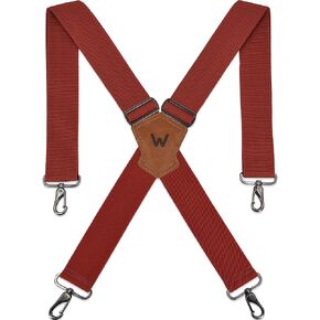 WELKINLAND 2Inch-Wide Red Suspenders, Heavy-Duty adjustable suspenders, X shape suspenders, Mens suspenders for jeans, Work suspenders for men, Men suspenders with hooks