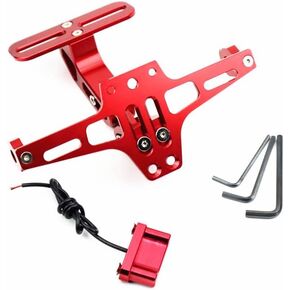 Universal Motorcycle Fender Adjustable Aluminum Motorcycle License Number Plate Holder Bracket Cnc Frame With Led Light (Red)