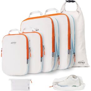 Compression Packing Cubes 7 Set, Travel Essentials for Carry-On Organizer Bags, Equipped with Clear Toiletry Bag, Shoe Bag & Laundry Bags for Trave, Compressible Expandable Travel Packing Organizer