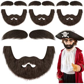 4 Sets Fake Mustache and Eyebrows,DIY Self Adhesive Fake Mustache,Novelty Beard for Halloween,Costume,Festival Party,Kids,Adult(Brown)