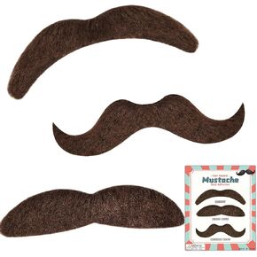 3PCS Fake Mustache Self Adhesive, Stick On Mustache Costume, Halloween Party Beard and Mustache Costume Accessory for Adults (Brown)