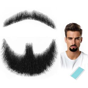 Fake Beard Fake Mustache Realistic 100% Human Hair Handmade with Invisible Lace Fake Mustache for Halloween Dressing Men Makeup Entertainment/Drama/Party/Movie- Brown