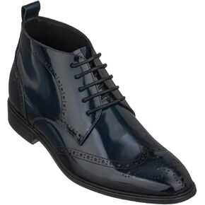 TOTO Men's Invisible Height Increasing Elevator Shoes - Leather Lace-up Wing-Tip Dress Boots - 2.8 Inches Taller