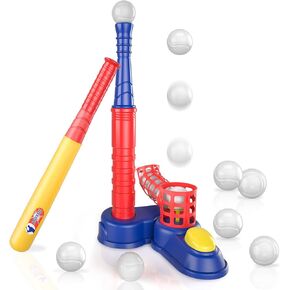 مجموعة ألعاب T Ball في الهواء الطلق للأطفال الأولاد 3-5 5-8، تتضمن مجموعات T-Ball 10 كرات، قاذفة كرات تلقائية، مجموعة ألعاب رياضية خارجية على شكل T، هدايا عيد ميلاد للأولاد من عمر 3 4 5 6 سنوات والأطفال الصغار