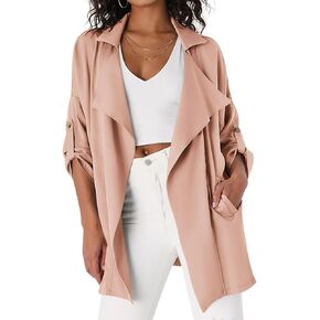 Onedreamer Women's Long Sleeve Roll Up Open Front Casual Jackets Trendy Lapel Collar Lightweight Blazer with Pockets