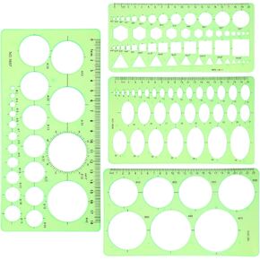 Geometric Drawings Templates, 4 Pcs Circle Shape Stencils Measuring Geometry Rulers for Drawing Plastic Circle Template Drafting Templates for Design School Building Formwork