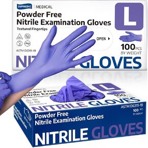 Nitrile Exam Glove, 3.5 mil Disposable Medical Gloves Powder-Free Latex-Free, Box of 100 pcs (Purple) (Large)