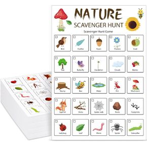 Hoolerry 30 Pcs Nature Scavenger Hunt for Kids Scavenger Hunt Cards Camping Scavenger Hunt Game Outdoor Indoor Seek Activity for Kids Adults