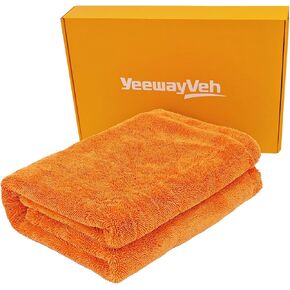 24" x 36" Car Drying Towel Extra Large, 1400 GSM High Absorbent Car Wash Drying Towels, No Scratches or Streaks, Double Twisted Loop Microfiber Drying Towels for Car, Orange