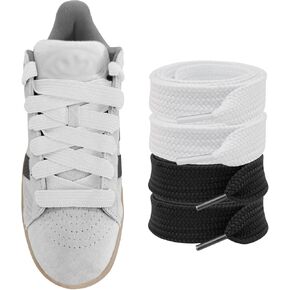 UamGlsob 2 Pairs 5/8"(1.5cm) Wide Fat Shoe Laces for Sneakers, Thick Shoelaces Replacement Laces for Shoes (White+Black, 63"/160cm)