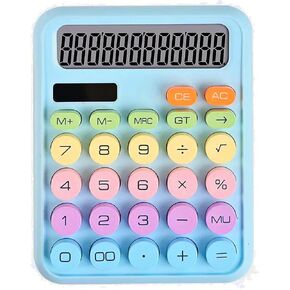 Cute Colorful Calculator with Dual Power Source, Mechanical Calculator, 12 Digit Large LCD Display, Big Button Desktop Calculator for School, Home&Business Use (Blue)