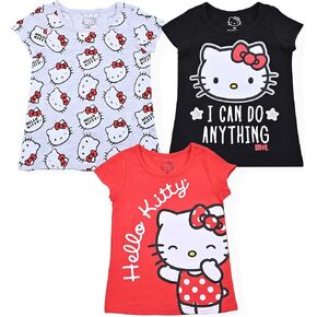 Hello Kitty Sanrio Girls 3 Pack Short Sleeve T-Shirt for Little and Big Kids