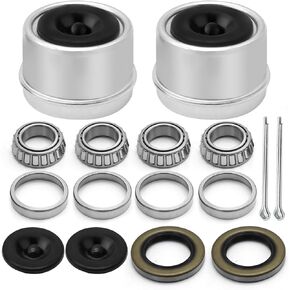 2 Sets L44649 L44610 Wheel Hub Bearings Kit, Robust Trailer Axle Bearing Kits with Grease Seals Dust Covers Cotter Pins Rubber Plugs, Fit 1-1/16 Inch Axles Trailer Wheel Hub