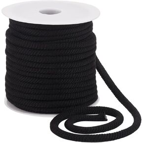 BENECREAT 27.34 Yards Black Thread Cord, 6mm Polycotton Drawstring Replacement Soft Rope with Plastic Spool Braided Cord for Coats Pants Shorts Shoes Crafts