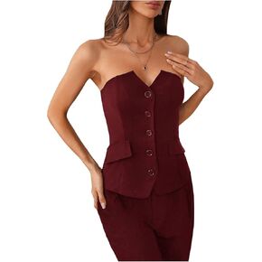 SHENHE Women's Strapless Vest Top Button Front Business Casual Waistcoat Suit Vest Tops