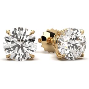 Diamond2Deal 14k Yellow Gold Round Lab Grown Diamond Stud Earrings (1ct to 6ct, D-E Color, VS Clarity)