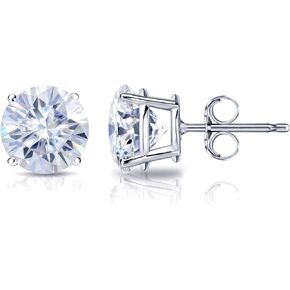 Platinum Round Moissanite Stud Earrings (1 to 7ct TGW, G-H) 4-Prong Set, Push-Back by Diamond Wish