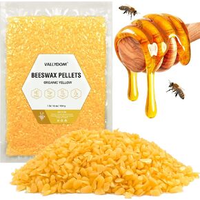 VALLYDOM Organic Beeswax Pellets - 453g White Beeswax Pastilles, Pure Natural Bulk Bees Wax Pellets for DIY Beeswax Making Candles Skin Care Lip Balm Soap Lotion (1lb)