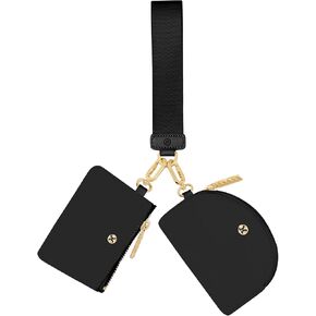 Keychain Wallet, Detachable Dual Pouch Wristlet Wallets for Women Men, Portable Mini Zip Around Small Wallet Coin Purse (Black+Black)