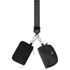 Dual Pouch Wristlet Wallet, Portable Keychain Wallet for Women and Men, Mini Zip Around Coin Purse Pocket Card Holder(Black+Black)