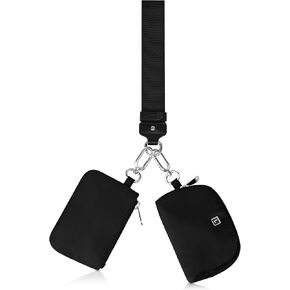 Dual Pouch Wristlet Wallet, Portable Keychain Wallet for Women and Men, Mini Zip Around Coin Purse Pocket Card Holder(Black+Black)