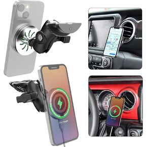 Magnetic Wireless Car Charger Fit Magsafe for 2018-2023 Jeep Wrangler JL Gladiator Sahara,15W Fast Charging Ultra-Magnetic Jeep Vent Phone Mount Compatible for iPhone15/14/13/12Series All Smartphone