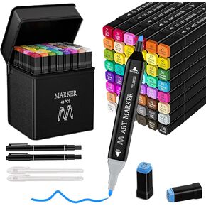 Alcohol Markers, 48 Colors Dual Tip Art Markers Set for Kids Adult Coloring, Sketching Drawing Permanent Coloring Markers, Alcohol Based Markers Artist Pens With Carry Case (48)