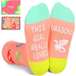 HAPPYPOP Crazy Dragon Gifts for Girls Kids; Silly Socks for Kids 4-6 7-9 Years Dragon Socks