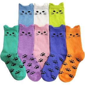 MINI PANDA 8 Pairs Girls' Novelty Socks,Cute Cat and Panda Crew Socks